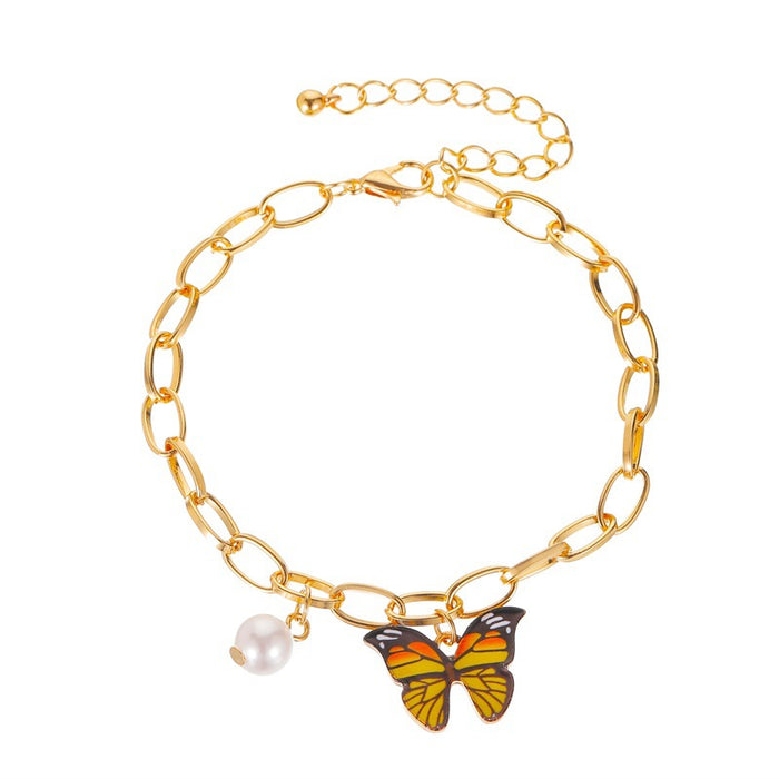 Jewelry WholesaleWholesale Color Butterfly Alloy Pearl Thick Chain Bracelet JDC-BT-A028 Bracelet 妙雅 %variant_option1% %variant_option2% %variant_option3%  Factory Price JoyasDeChina Joyas De China