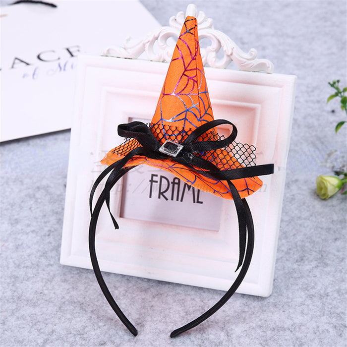 Wholesale Halloween Headband Pumpkin Party Witch Hat Decorations Cobweb Witch Hat Hair Accessories MOQ≥2 JDC-HD-ShengX002