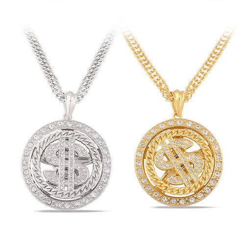 Jewelry WholesaleWholesale Hip Hop Rhinestone Dollar Rotary Alloy Necklace JDC-NE-MM001 Necklaces 慕名 %variant_option1% %variant_option2% %variant_option3%  Factory Price JoyasDeChina Joyas De China