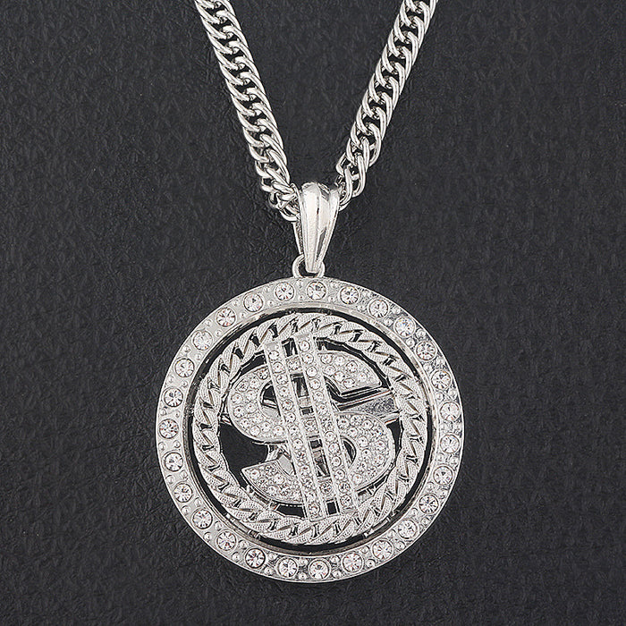 Jewelry WholesaleWholesale Hip Hop Rhinestone Dollar Rotary Alloy Necklace JDC-NE-MM001 Necklaces 慕名 %variant_option1% %variant_option2% %variant_option3%  Factory Price JoyasDeChina Joyas De China