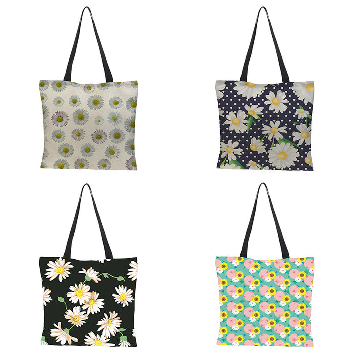 Wholesale Printing Waterproof Cotton Linen Small Daisy Printing Eco-friendly Shopping Bag JDC-SD-QTu010