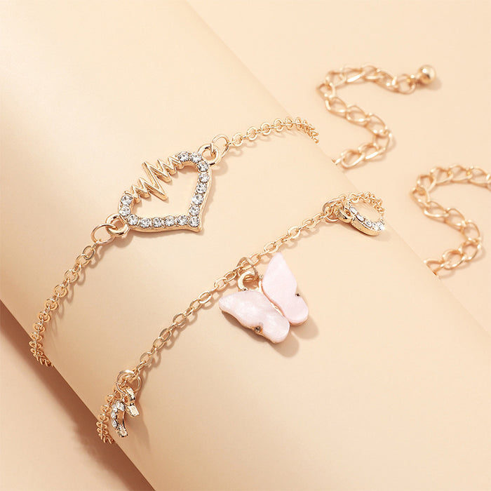 Wholesale Diamond Heart Peach Heart Acrylic Butterfly Anklet JDC-AS-NZ020