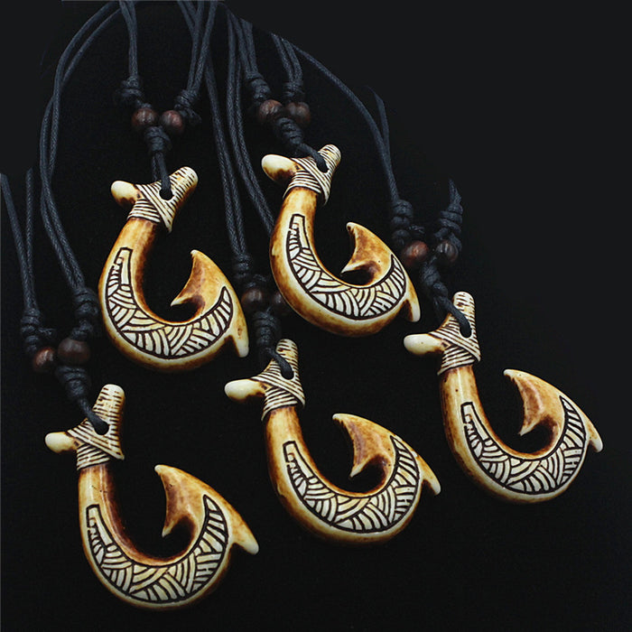 Wholesale Imitation Bone Necklace Ethnic Tribal Style Maori Fish Hook Pendant MOQ≥2 JDC-NE-Shangd010