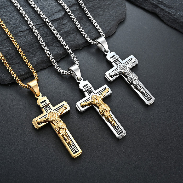 Wholesale Cross Titanium Steel Necklace Men's Personality Wear Matching Accessories JDC-NE-QianF012