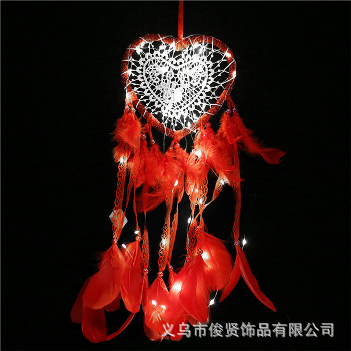 Jewelry WholesaleWholesale Iron Ring Feather Heart-shaped Hollow Fabric Beads Heart Dreamcatcher JDC-DC-JunX006 Dreamcatcher 俊贤 %variant_option1% %variant_option2% %variant_option3%  Factory Price JoyasDeChina Joyas De China