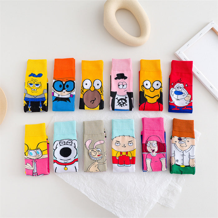 Wholesale spring female cartoon creative pattern straight sports socks JDC-SK-YMS001