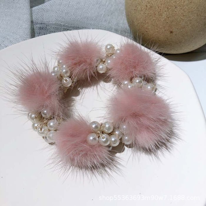 Wholesale pearl mink hair ball hair rope braided head rope JDC-HS-TengH005