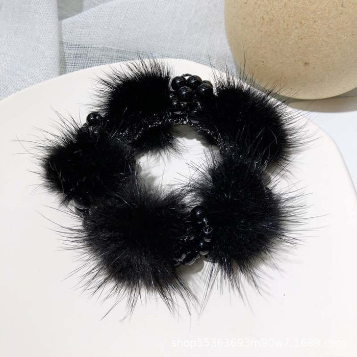 Wholesale pearl mink hair ball hair rope braided head rope JDC-HS-TengH005