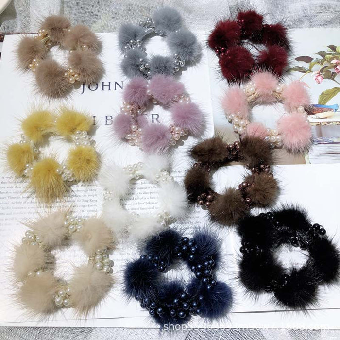 Wholesale pearl mink hair ball hair rope braided head rope JDC-HS-TengH005