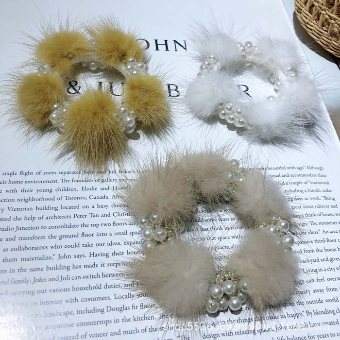 Wholesale pearl mink hair ball hair rope braided head rope JDC-HS-TengH005