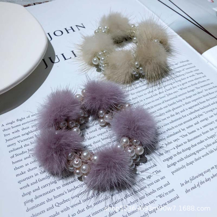 Wholesale pearl mink hair ball hair rope braided head rope JDC-HS-TengH005