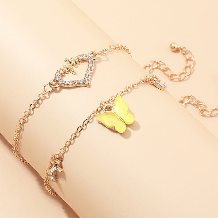 Wholesale Diamond Heart Peach Heart Acrylic Butterfly Anklet JDC-AS-NZ020