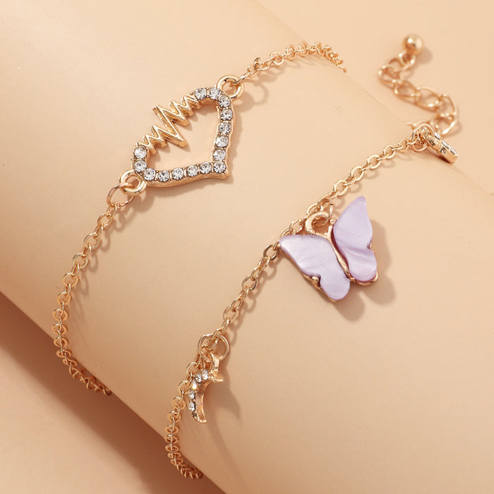 Wholesale Diamond Heart Peach Heart Acrylic Butterfly Anklet JDC-AS-NZ020