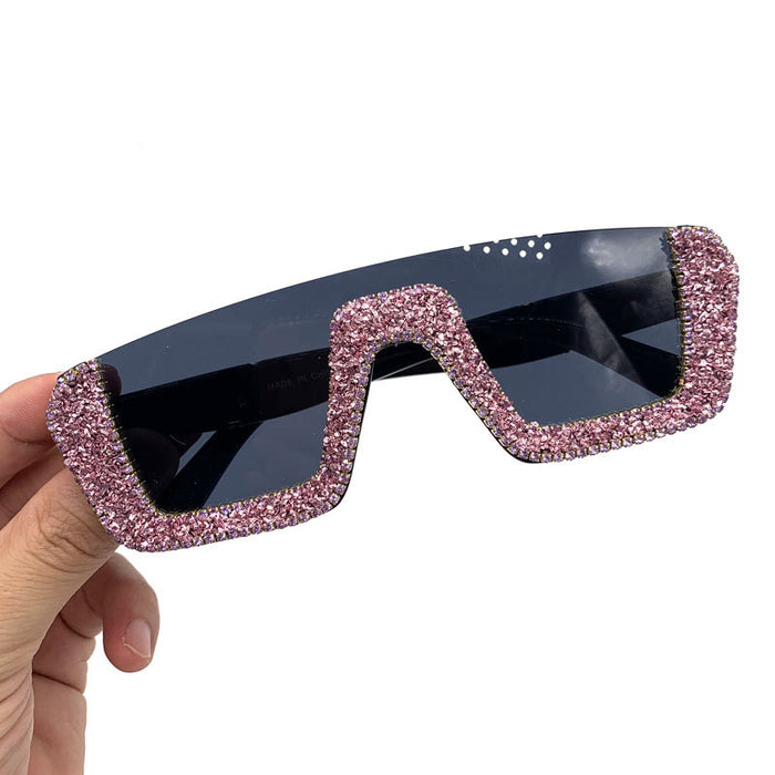 Jewelry WholesaleWholesale Colored Diamond Half Frame Transparent Flat Sunglasses Women JDC-SG-GuiM003 Sunglasses 闺淼 %variant_option1% %variant_option2% %variant_option3%  Factory Price JoyasDeChina Joyas De China