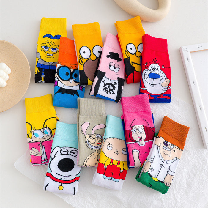 Wholesale spring female cartoon creative pattern straight sports socks JDC-SK-YMS001