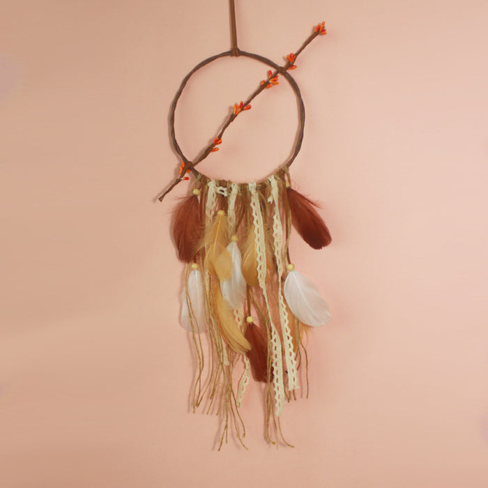 Wholesale rattan twine dreamcatcher feather pendant MOQ≥2 JDC-DC-XZhao005