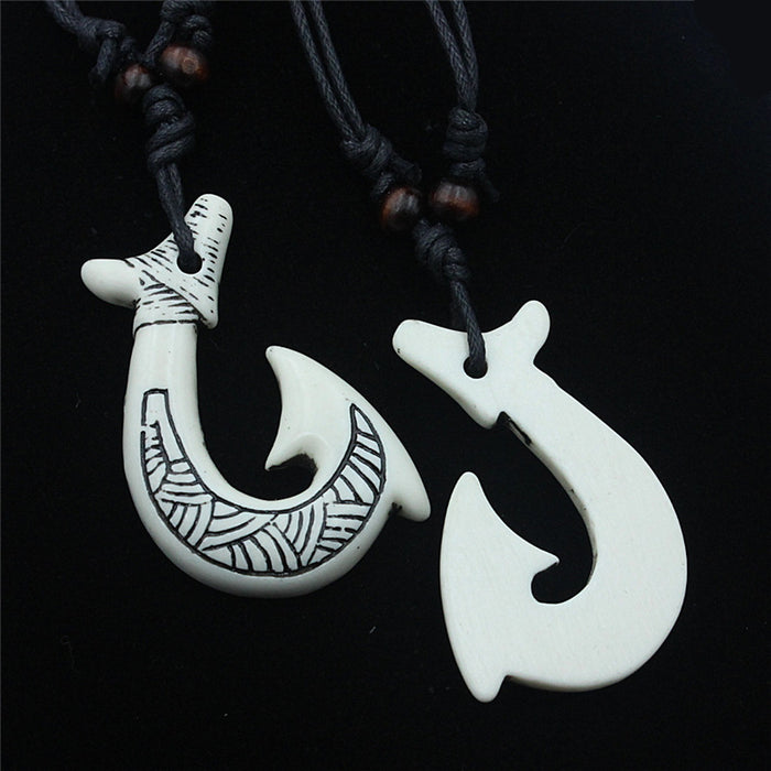 Wholesale Imitation Bone Necklace Ethnic Tribal Style Maori Fish Hook Pendant MOQ≥2 JDC-NE-Shangd010