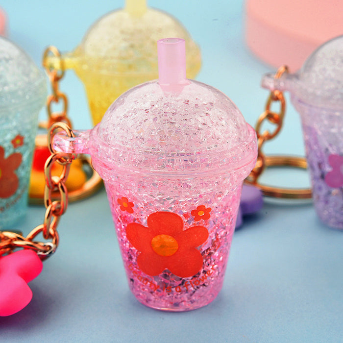 Wholesale Keychains Acrylic Hardware Cracked Small Flower Milk Tea Cup LED With Light JDC-KC-YPin032