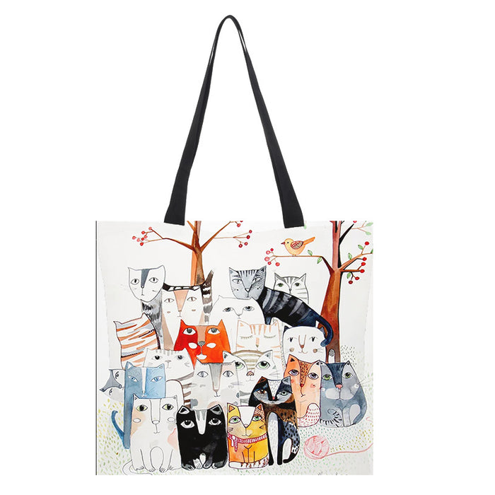 Wholesale printing cotton and linen shopping bag oil painting cat pattern environmental protection JDC-SD-QTu003