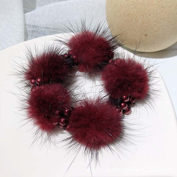 Wholesale pearl mink hair ball hair rope braided head rope JDC-HS-TengH005