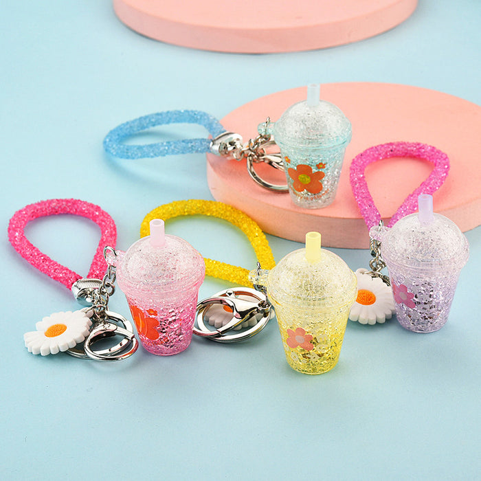 Wholesale Keychains Acrylic Hardware Cracked Daisy Tea Cup with LED Light JDC-KC-YPin031