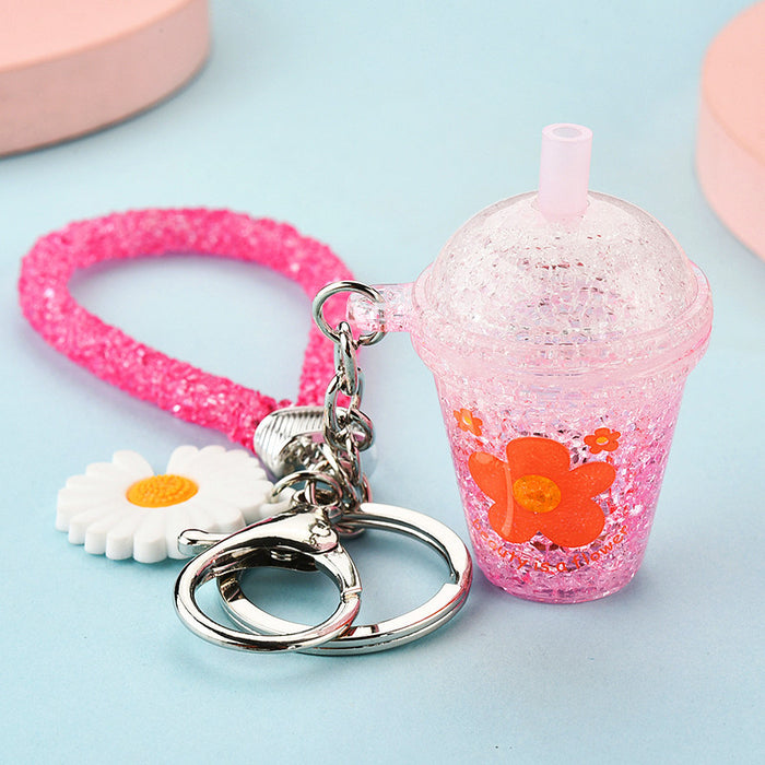 Wholesale Keychains Acrylic Hardware Cracked Daisy Tea Cup with LED Light JDC-KC-YPin031