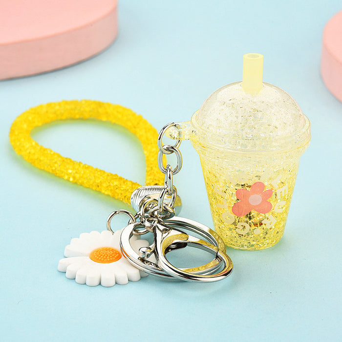 Wholesale Keychains Acrylic Hardware Cracked Daisy Tea Cup with LED Light JDC-KC-YPin031