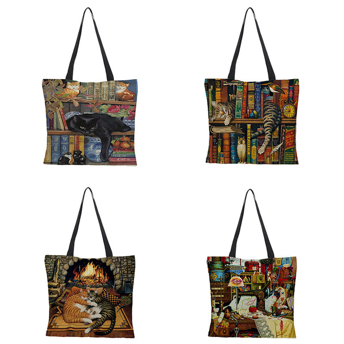 Jewelry WholesaleWholesale Printing Waterproof Cotton Sack Oil Painting Cat Cloth Bag Eco-friendly JDC-SD-QTu002 Shoulder Bags 仟图 %variant_option1% %variant_option2% %variant_option3%  Factory Price JoyasDeChina Joyas De China