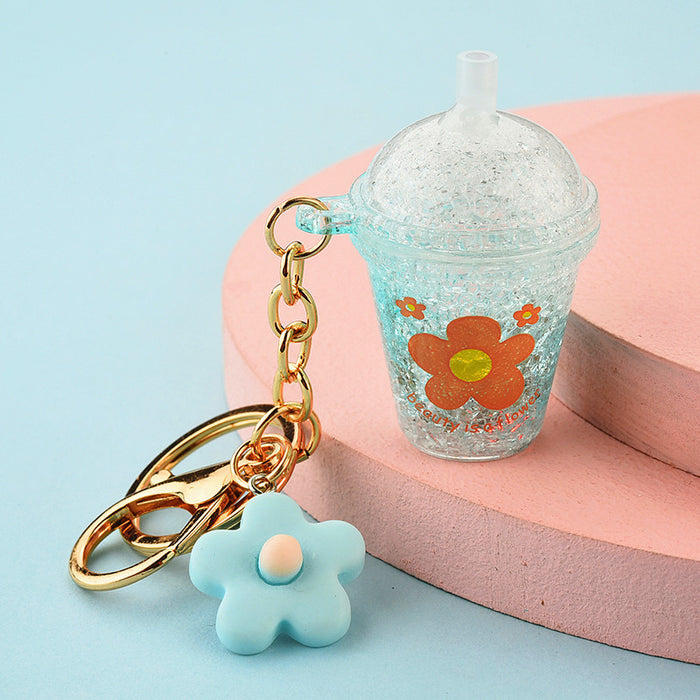 Wholesale Keychains Acrylic Hardware Cracked Small Flower Milk Tea Cup LED With Light JDC-KC-YPin032