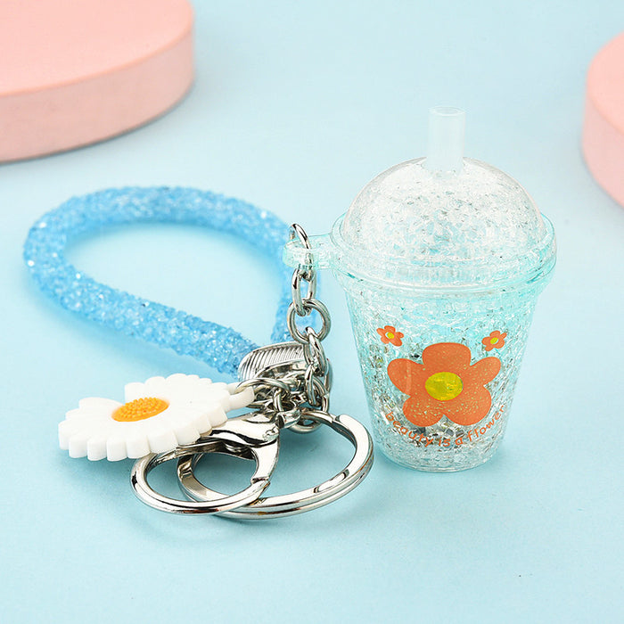 Wholesale Keychains Acrylic Hardware Cracked Daisy Tea Cup with LED Light JDC-KC-YPin031