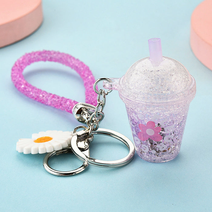 Wholesale Keychains Acrylic Hardware Cracked Daisy Tea Cup with LED Light JDC-KC-YPin031