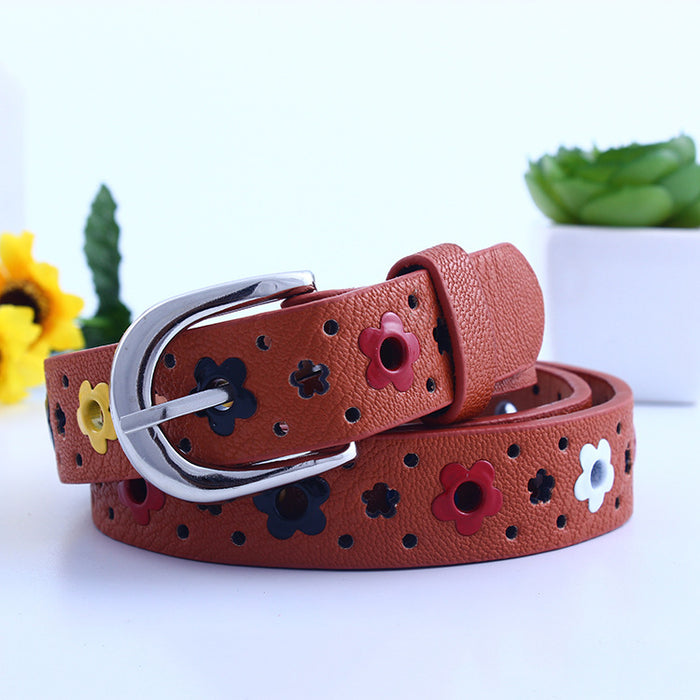 Jewelry WholesaleWholesale Children Flower Hollow Alloy Pin Buckle PU Belt JDC-KB-SuiY001 Womenbelt 遂愿 %variant_option1% %variant_option2% %variant_option3%  Factory Price JoyasDeChina Joyas De China