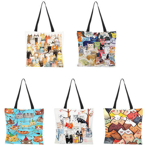 Jewelry WholesaleWholesale printing cotton and linen shopping bag oil painting cat pattern environmental protection JDC-SD-QTu003 Shoulder Bags 仟图 %variant_option1% %variant_option2% %variant_option3%  Factory Price JoyasDeChina Joyas De China