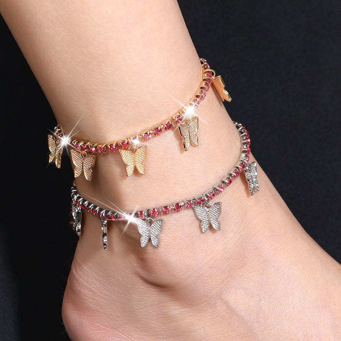 Wholesale temperament zircon encrypted claw chain beach butterfly anklet women MOQ≥2 JDC-AS-NiC004