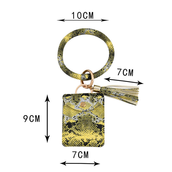 Jewelry WholesaleWholesale PU Bracelet Leather Tassel Snake Print Card Holder Keychain JDC-KC-CaiC001 Keychains 彩澈 %variant_option1% %variant_option2% %variant_option3%  Factory Price JoyasDeChina Joyas De China