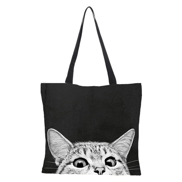 Wholesale oil painting cat printing cotton and linen shopping bags environmental protection JDC-SD-QTu007