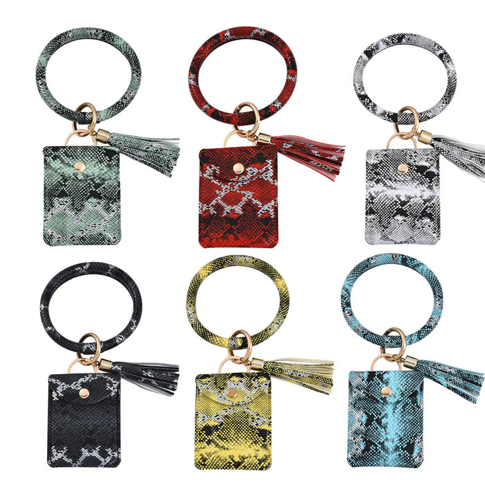 Jewelry WholesaleWholesale PU Bracelet Leather Tassel Snake Print Card Holder Keychain JDC-KC-CaiC001 Keychains JoyasDeChina %variant_option1% %variant_option2% %variant_option3%  Factory Price JoyasDeChina Joyas De China