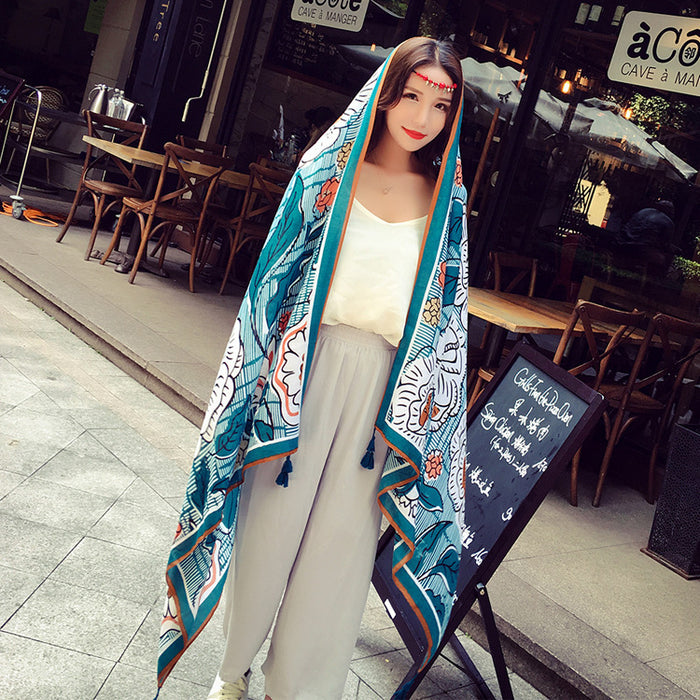 Wholesale Scarf Thick Cotton Twill Sun Protection Shawl MOQ≥2 JDC-SS-Zhitao003