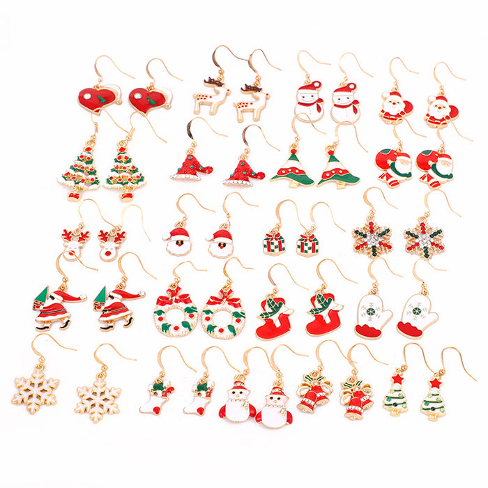 Wholesale Earrings Alloy Enamel Christmas Bell Snowflake Old Man JDC-ES-LongX003