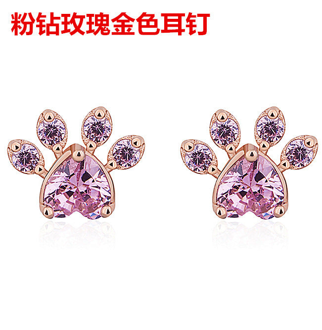 Wholesale Footprint Rose Quartz Zirconia White Gold Plated Earrings JDC-ES-DSL001