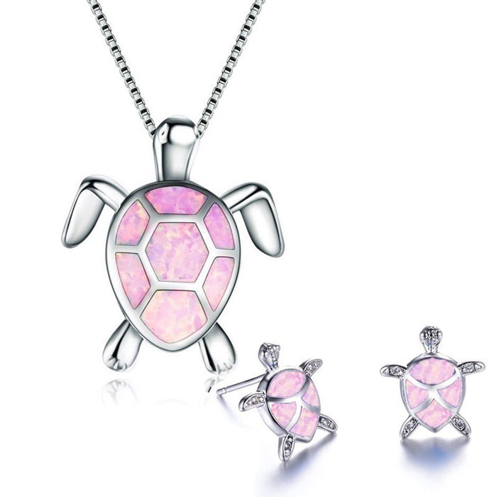 Wholesale Necklaces Alloy Ocean Series Faux Opal Turtle Necklace Stud Earrings Set JDC-NE-YanS005