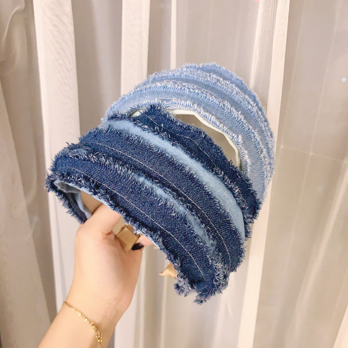 Wholesale Headband Denim Raw Edge Retro Style Wide Side Pressed Hair MOQ≥2 JDC-HD-HaoY001