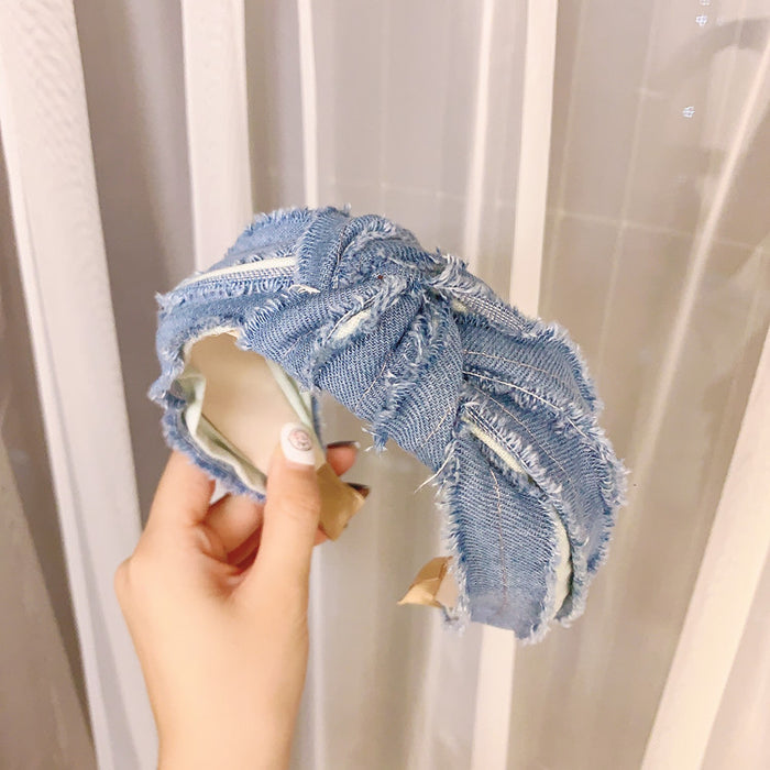 Wholesale Headband Denim Raw Edge Retro Style Wide Side Pressed Hair MOQ≥2 JDC-HD-HaoY001