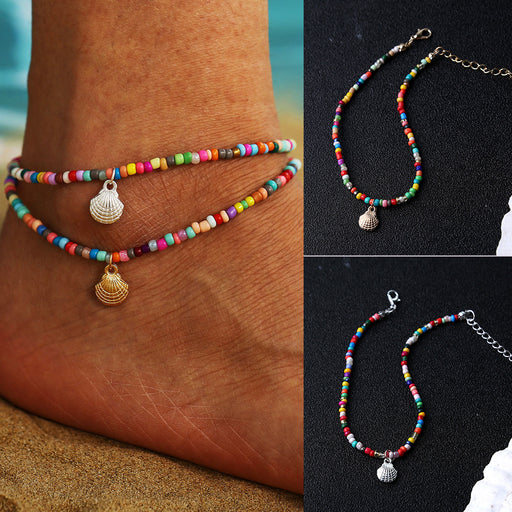 Jewelry WholesaleWholesale bohemian style color beaded vintage alloy scallop anklet JDC-AS-YeB040 Anklets 烨贝 %variant_option1% %variant_option2% %variant_option3%  Factory Price JoyasDeChina Joyas De China