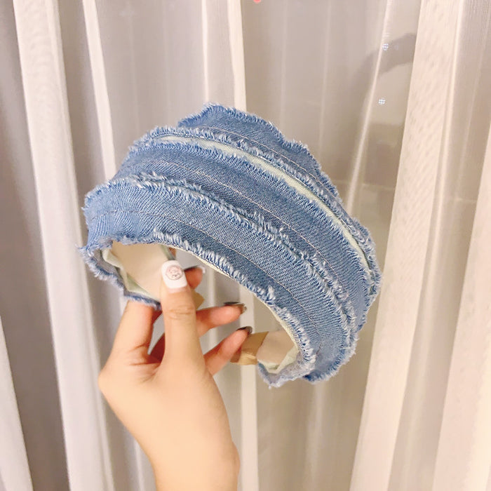 Wholesale Headband Denim Raw Edge Retro Style Wide Side Pressed Hair MOQ≥2 JDC-HD-HaoY001