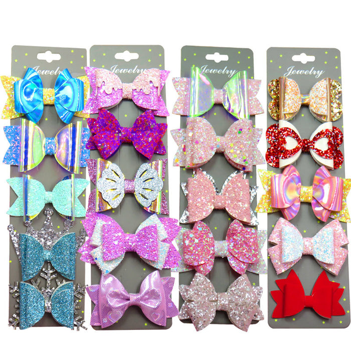 Wholesale pink girl sequin bow hair clip with cardboard 5 pcs JDC-HC-Junm002