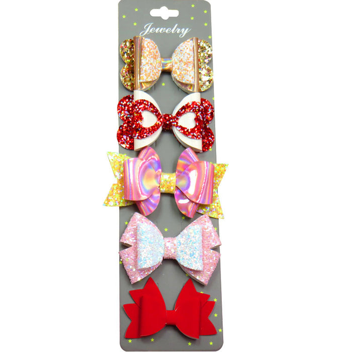 Wholesale pink girl sequin bow hair clip with cardboard 5 pcs JDC-HC-Junm002