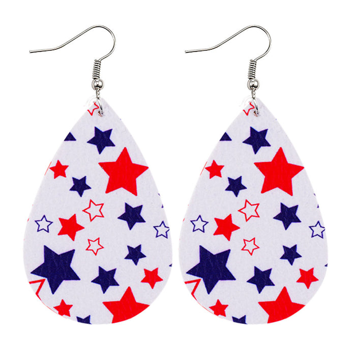 Wholesale 4th of July Independence Day Leather Earrings Printed Flag Pentagram MOQ≥2 JDC-ES-Chengy019