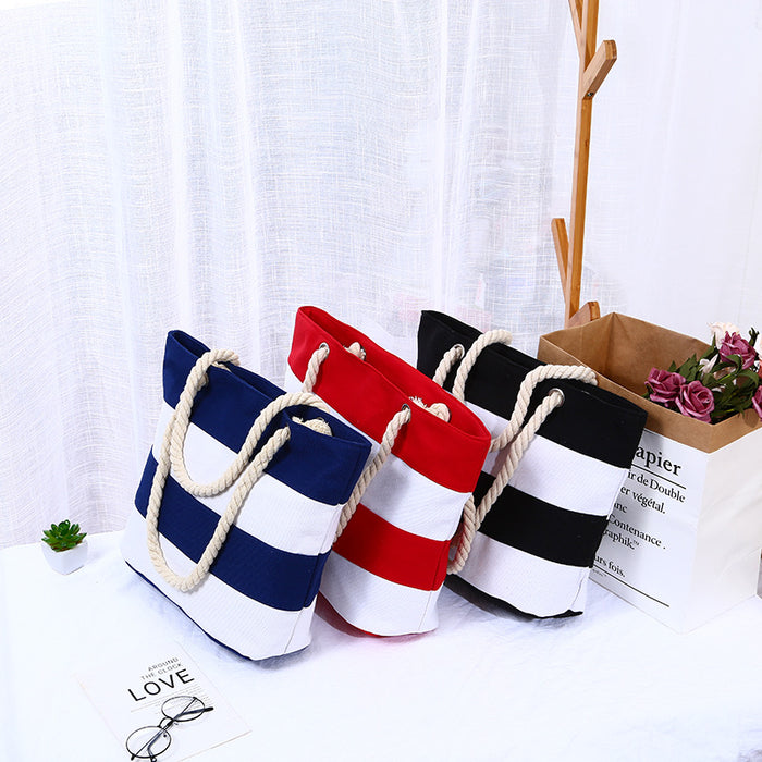 Jewelry WholesaleWholesale hemp rope stripe splicing single shoulder canvas bag JDC-SD-Xuxj003 Shoulder Bags 许雪娇 %variant_option1% %variant_option2% %variant_option3%  Factory Price JoyasDeChina Joyas De China