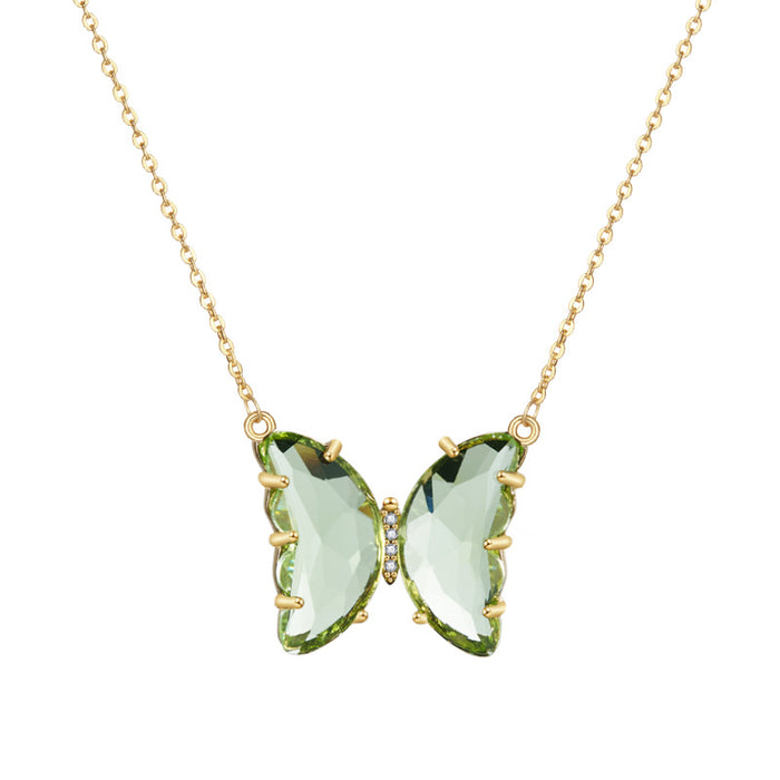 Wholesale Crystal Glass Butterfly Zircon Copper K Gold Plated Necklace JDC-NE-WB010